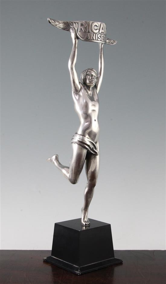 A French silvered bronze advertising figure of a winning athlete, height 17in.